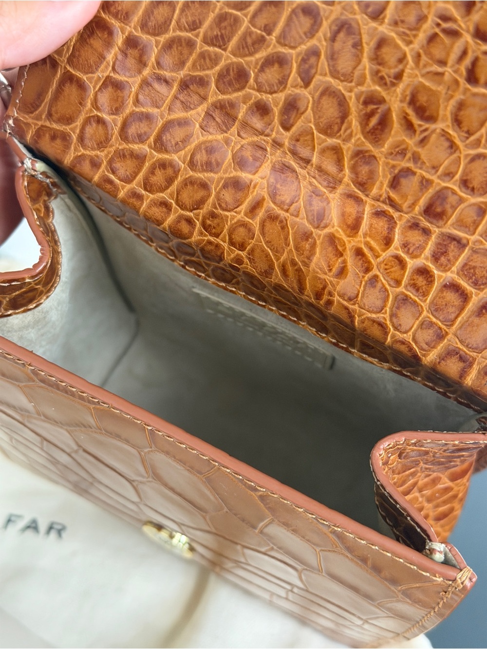 BY FAR Tan Croc-Embossed Wristlet with Deep Cherry Accent - Picture 5 of 10